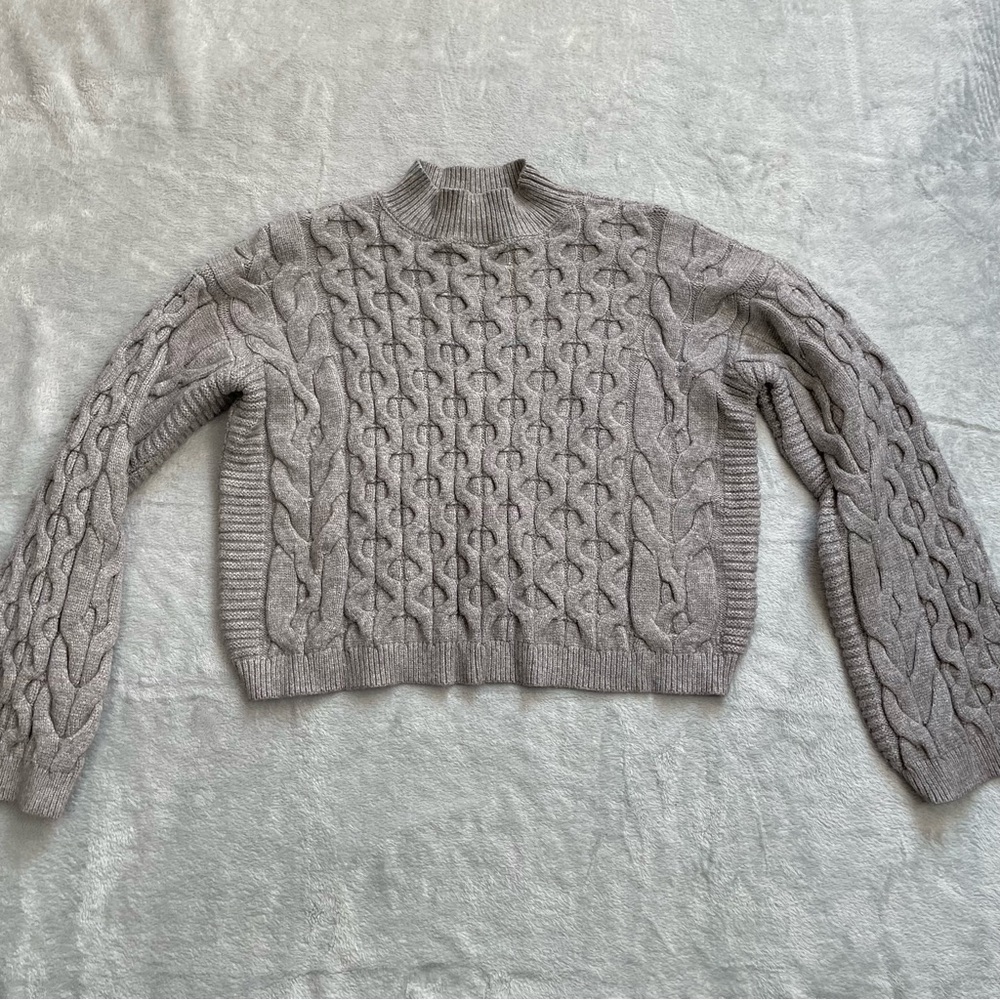 Anthropologie Sweater Small Mixed Cable Knit Mock Neck Crop Boxy